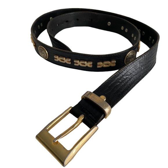 Vintage Code Azure Medusa Black Leather Belt 42 - Picture 3 of 8